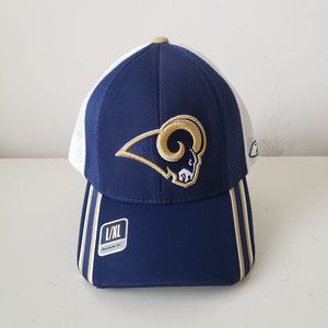 St. Louis Rams Hat Cap Fitted Stretch L/XL Blue White Reebok NFL Deadstock NWT